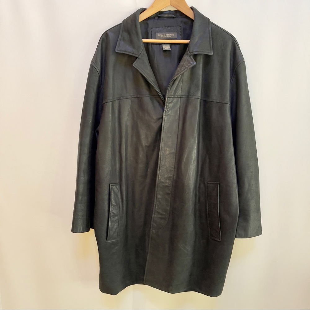 Banana Republic Black Long Line Genuine Leather Jacket, Women's Size XXL - Picture 3 of 10